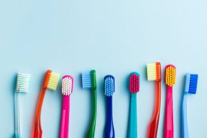 Colorful toothbrushes.