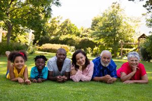 Family outside in the garden