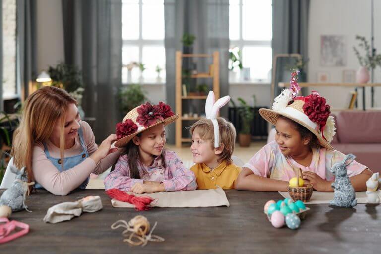 Children making beautiful hats